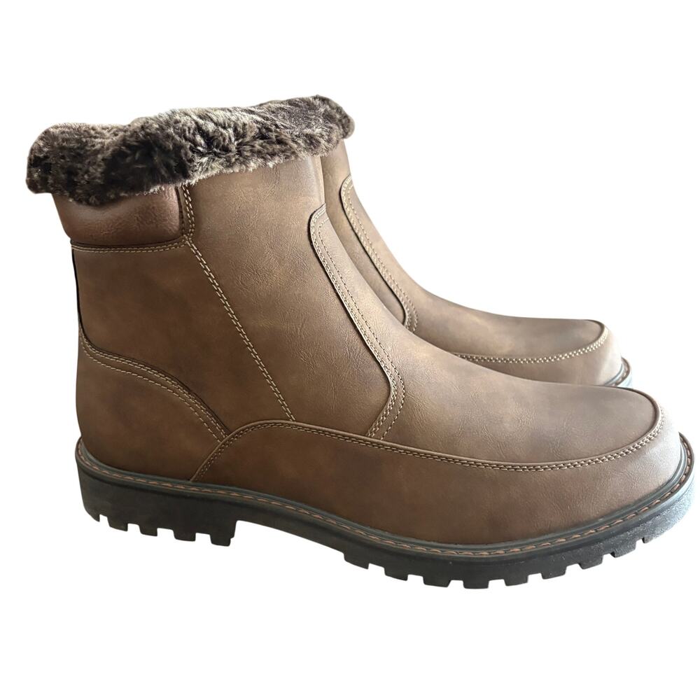 GBX Mens Lorris Boots 12 Brown NWT Faux Fur Winter Snow Dress Vegan Leather